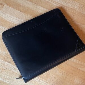 Black Leather Zippered Portfolio Case - Classic Protective Binder and Organizer